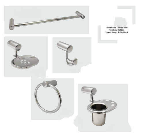 Abhi Cp Set ( Towelrod, Tumblerholder, Soapdish,Towelring,Coathook)