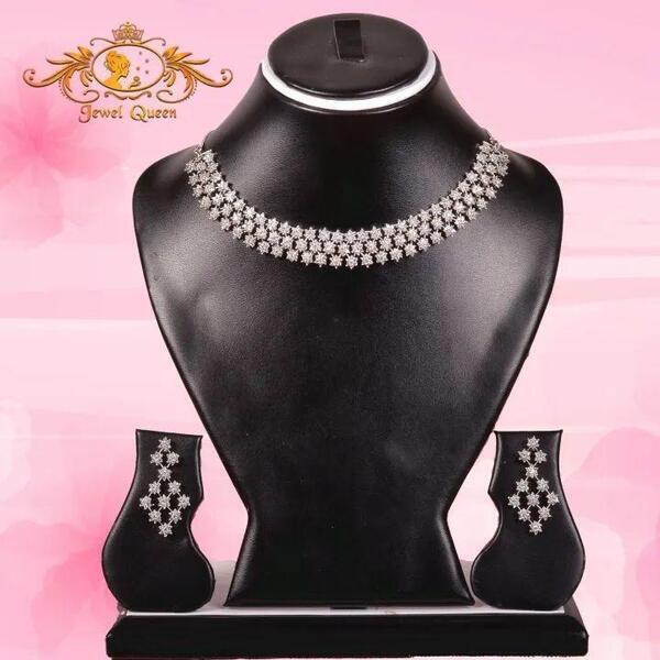 American Diamond / Cubic Zirconia Studded Necklace & Earrings Set