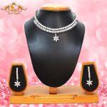 American Diamond Studded Flower Weave Design Multicolor Necklace & Earrings Set