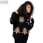 Attire Nepal Black Checked Designed Woolen Highneck For Women (SWT-46)