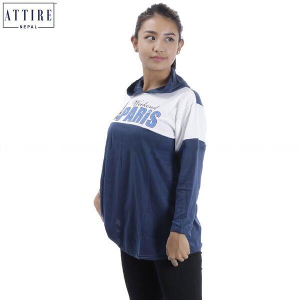 Attire Nepal Printed Colorblocked T-shirt Style Hoodie For Women (HD-21)