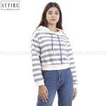 Attire Nepal Striped Pull Over Cropped Hoodie For Women (HD-15)