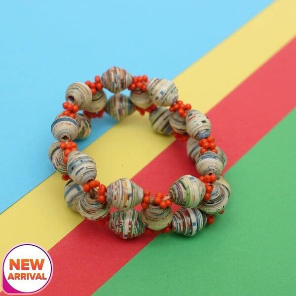Beize/Orange Double Row Design Recycled Bracelet For Women