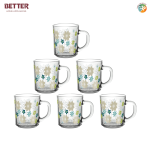 Better Orchid Floral Glassware Tea Cup (225ml) with Convenient Solid Handle Cups, Glass Set for Tea, Coffee, Hot/Cold Drinks