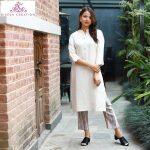Bisesh Creation Off White /Pink Linen Kurti and Pant Set For Women