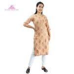 Bisesh Creation Peach Slub Rayon Paisley Printed Slub Rayon Kurti For Women