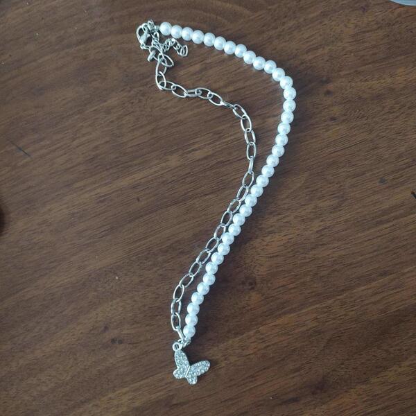 Butterfly Necklace, Half Moti (Pearl) And Half Chain For Women