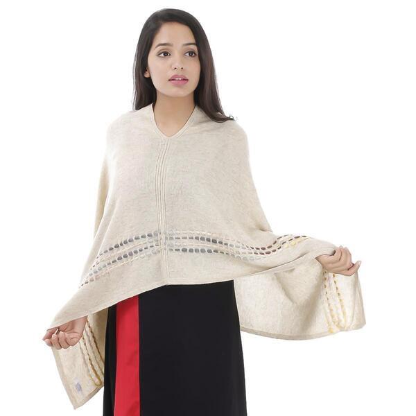 Cashmere/Wool Natural 4 Line Handwork Poncho For Women