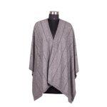 Cashmere/Wool Natural ZigZag Design Front Open Poncho For Women