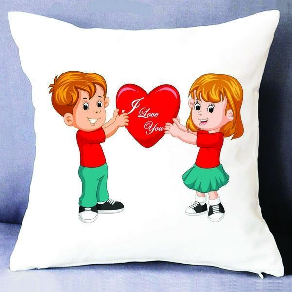Couple Love Design Cartoon Printed Valentine Special Gift Cushion For Couple Boyfriend Girlfriend Husband Wife Partner Gift For Couple