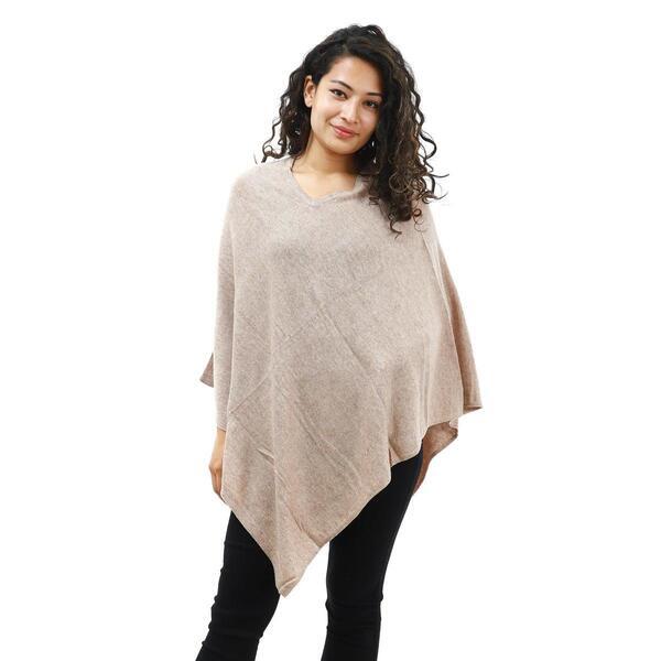 Creamy Woolen Pashmina V-Neck Pancho For Women