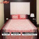 Double Bed Bedsheet in 100% Handloom Cotton with 2 Pillow Covers