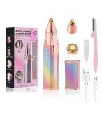 Electric Hair Remover Trimmer For Women, Rechargeable 2 In 1 Flawless Facial Razor, Painless Eyebrow Removal Shaver With LED Light For Lip Chin Bikini Fuzz Mustache