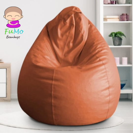 Fumo Premium Faux Leather Bean bag XXXL - Orange (with beans)