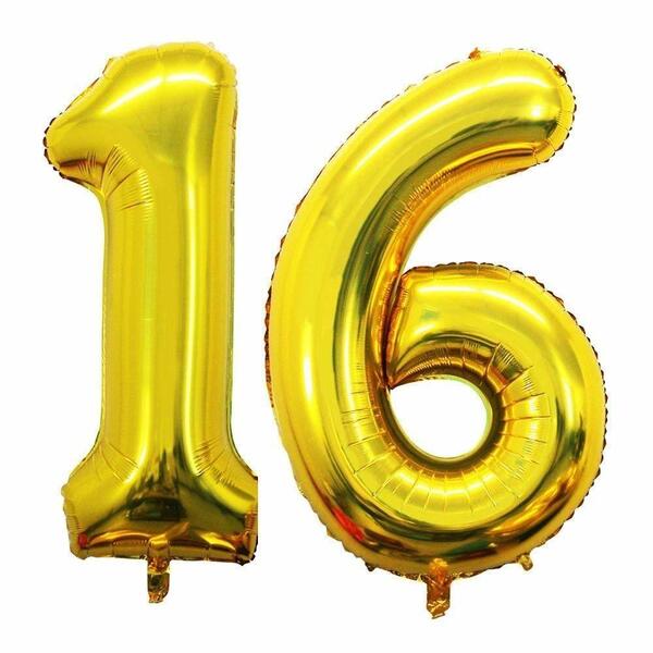Gold Foil Balloon Number 16 For Party