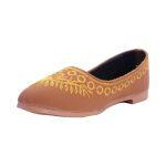 Golden Casual Plain Closed Toe Ballet Flats For Women