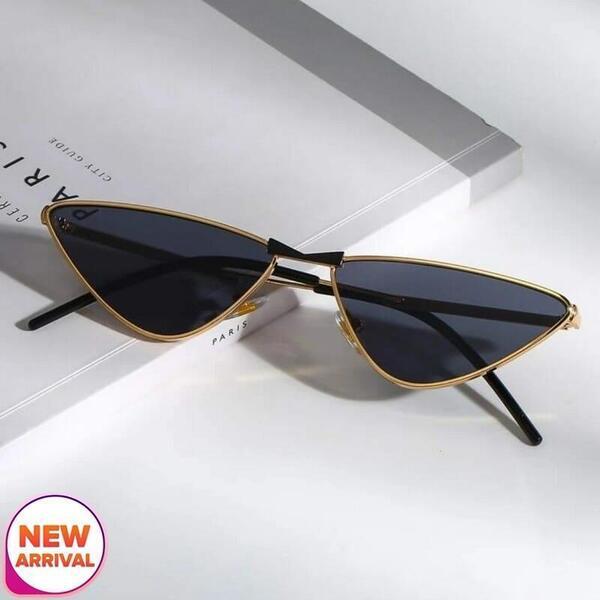 Golden Metal Frame Cat Eye Black Sunglasses For Women