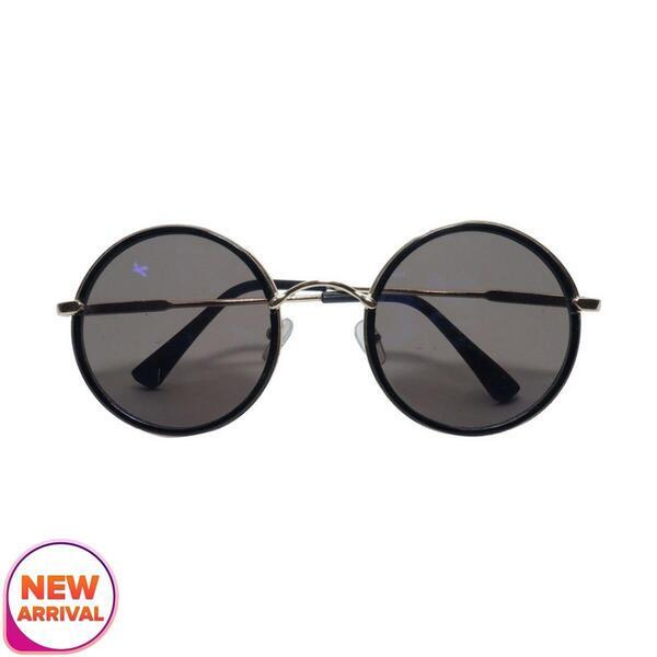 Golden/Red Plastic Frame Round Blue Lens Sunglasses For Women