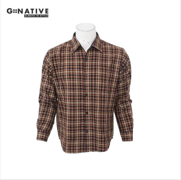 Gonative Chocolate Black Check Shirt For Men