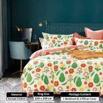 Avocado +Leaves on Cream Background King Size Bedsheets With Pillow Cover