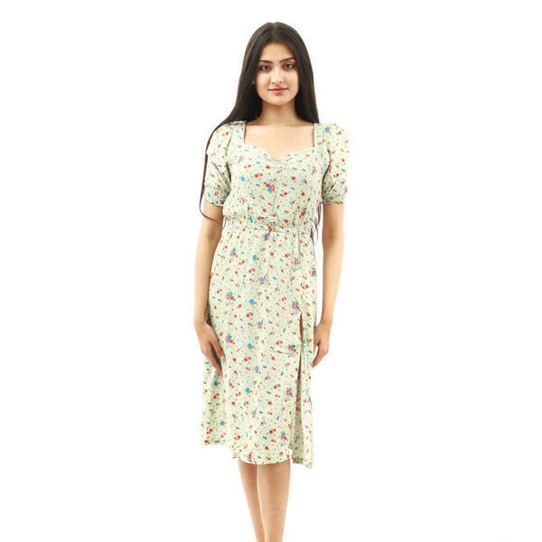Cotton Flower Printed Sidew Cut Design Dress For Women