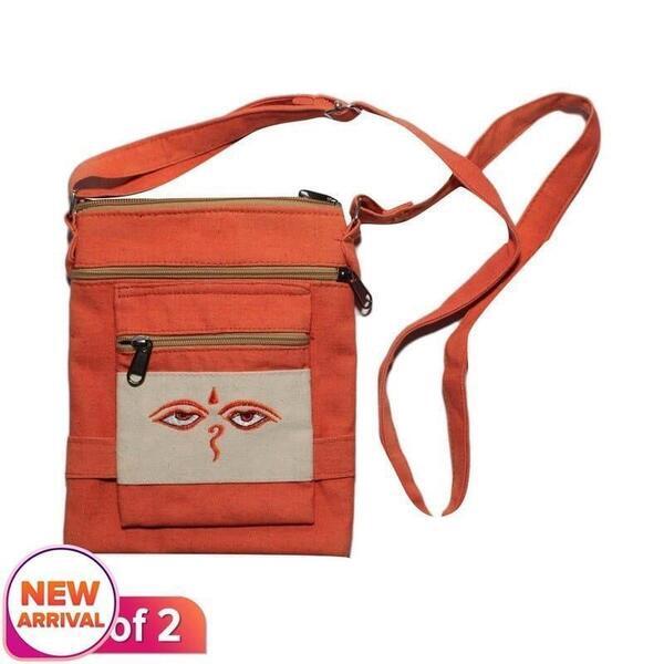 Handcrafted Swoyambhu Eye Design Canvas Passport Bag For Women