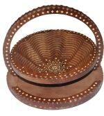 Handicrafts Goods Wooden Modern Foldable Basket with beautiful brass work| Fruit Basket| Vegetable Basket (Brown)