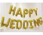 Happy Wedding Foil Balloon Banner | Balloon Banner For Wedding | Golden Color Balloon Banner