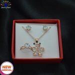 Cubic Zirconia Studded Flower Pendant Chain, Ear Studs and Finger Ring Set for Women