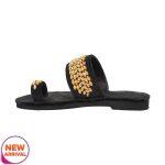 Jhigu Black Color Finger Design Flat Slipper For Women