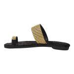 Jhigu Black Color Finger Design Lace Flat Slipper For Women