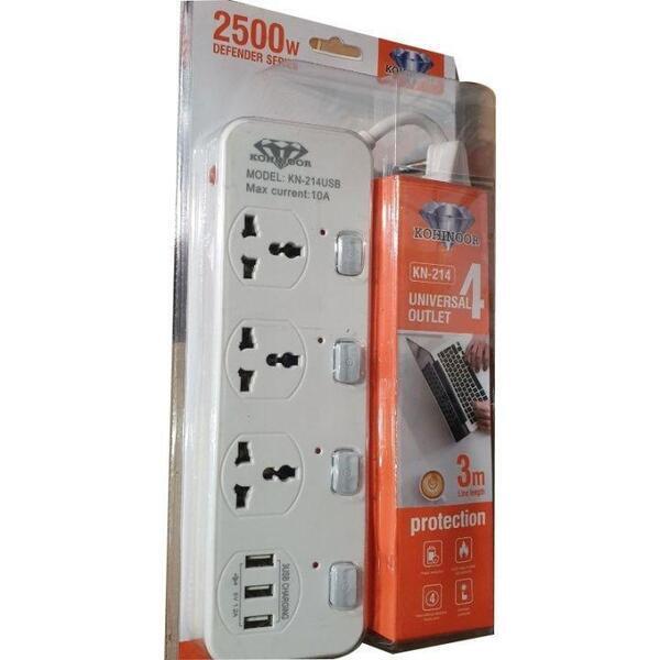 Kohinoor Heavy Extension Cord Board ( Multiplug ) With Multi USB Plug | Length 3M