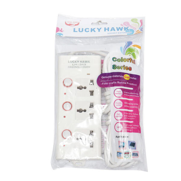 Lucky Hawk/3 Socket Extension/LH-343/White/2500W/5 m wire