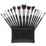Makeup Brush Set Professional – Foundation/Face Powder/Eyeshadow Blending Brush Tool with Leather Bag ( Black/Silver)