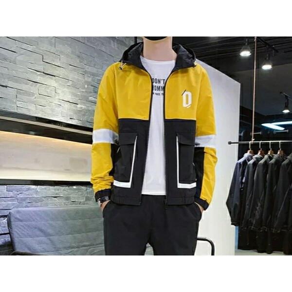 Men's Wrinkles Windproof Stylist Mix Color Windcheater Jacket