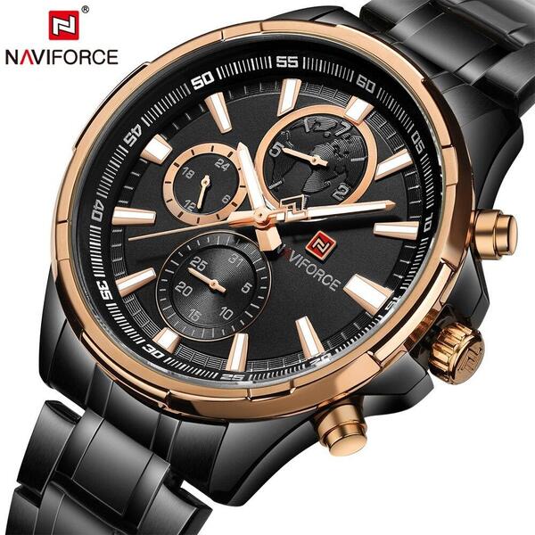 NaviForce NF9089 Chronograph Stainless Steel Watch For Men - RoseGold
