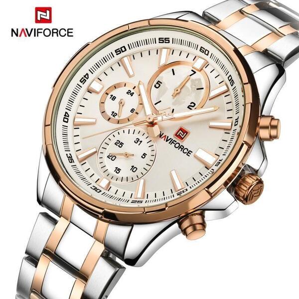 NaviForce NF9089 Chronograph Stainless Steel Watch For Men - RoseGold/Silver
