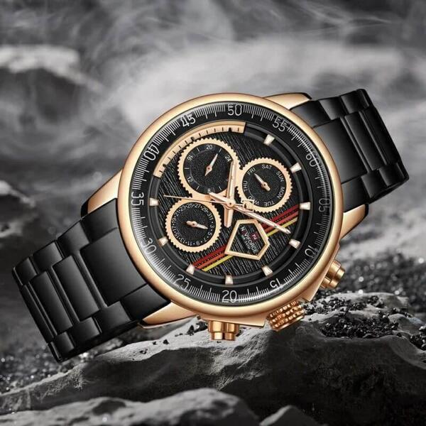 NAVIFORCE NF9184 Men's Original Business Stainless Steel Chronograph Wristwatch - Black/RoseGold