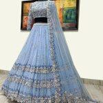 Net Embroidery Blue Semi Stitched Lehenga For Women