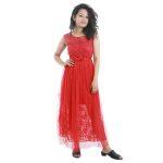 Net Sleeveless Floral Pearl Embroidered Dress For Women