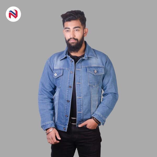 Nyptra Light Blue Solid Stretchable Denim Jeans Jacket For Men