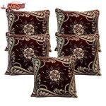 Floral Printed Cushion Cover- Dark Maroon/Golden