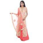 Silk Floral Embroidered Front Button Design Gown With Shawl Set For Women