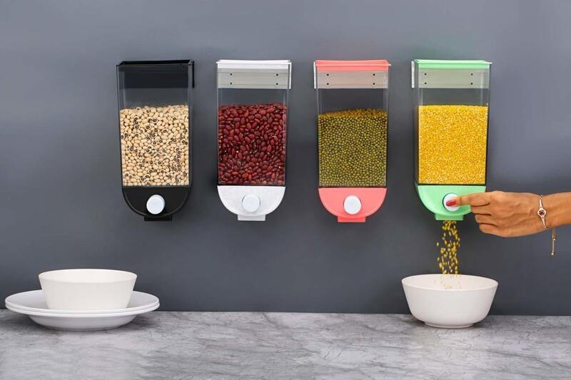 Plastic Airtight Push button wall Mount Food Storage Kitchen Container(1500ml)