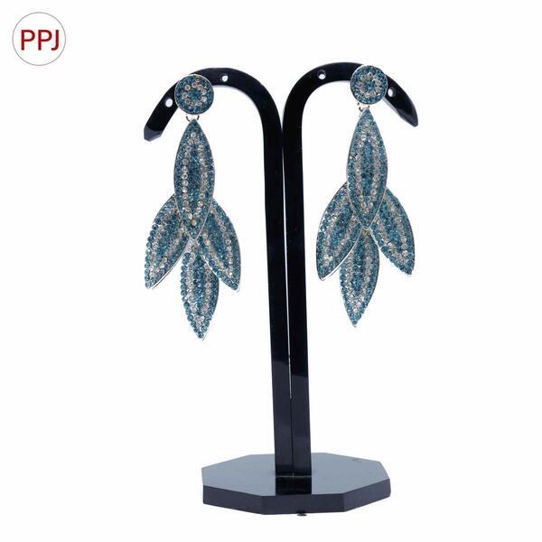 Ppj Collection Indumathi Rhodium Base Silver Colour Antique Light Blue And White Earring For Women - 1 Pair