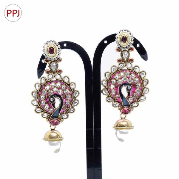 Ppj Collection Mariella Gold Plated Aashya Mayro Peacock Design Black And White Earring For Women - 1 Pair