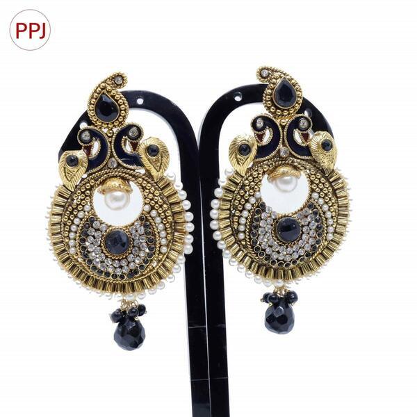 Ppj Collection Marriam Gold Plated Flower With Antique Jhumka Drop White And Maroon Earring For Women - 1 Pair