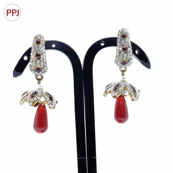 Ppj Collection Marta Gold Plated Layers Of Drop White And Pink Earring For Women - 1 Pair