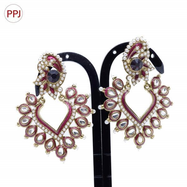 Ppj Collection Mataya Gold Plated Polki Drop With Moti Work Black And Red Earring For Women - 1 Pair