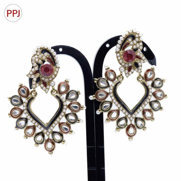 Ppj Collection Maurya Gold Plated Shiny Flower With Jhumka Drop White And Green Earring For Women - 1 Pair